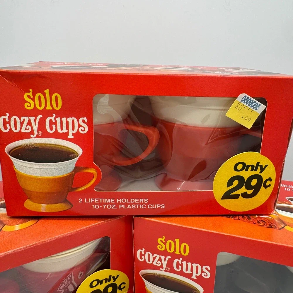 Vintage Solo Cozy Cups Lot of 5 Boxes New Old Stock 1970s MCM Red Black Plastic